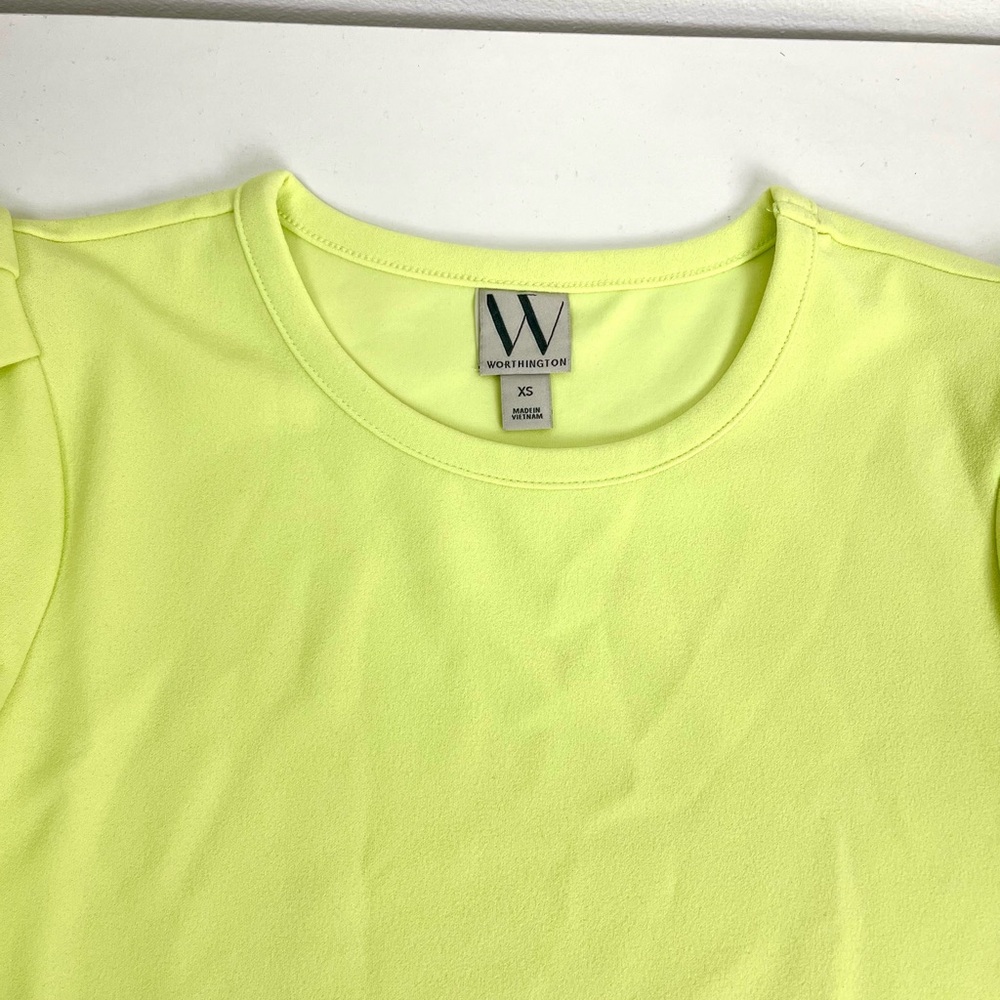 Worthington Neon Yellow Top Puff Sleeve Casual XS